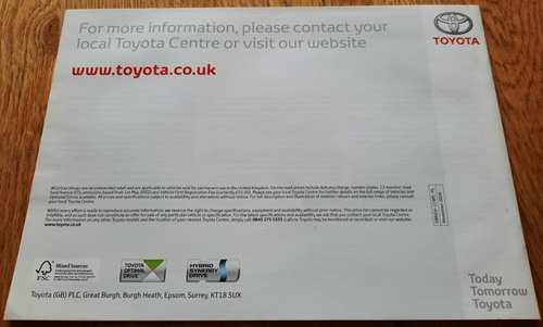 TOYOTA all models car brochure price list from the UK 2009 / 2010 - 第 5/5 張圖片