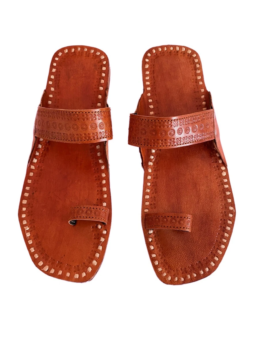 Womens Genuine Tan Leather Indian Kolhapuri Sandals Slippers Flip