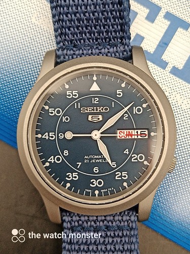 Seiko 5 Automatik Field Pilot Uhr SNK807 blau Flieger Full Set sehr guter Zust