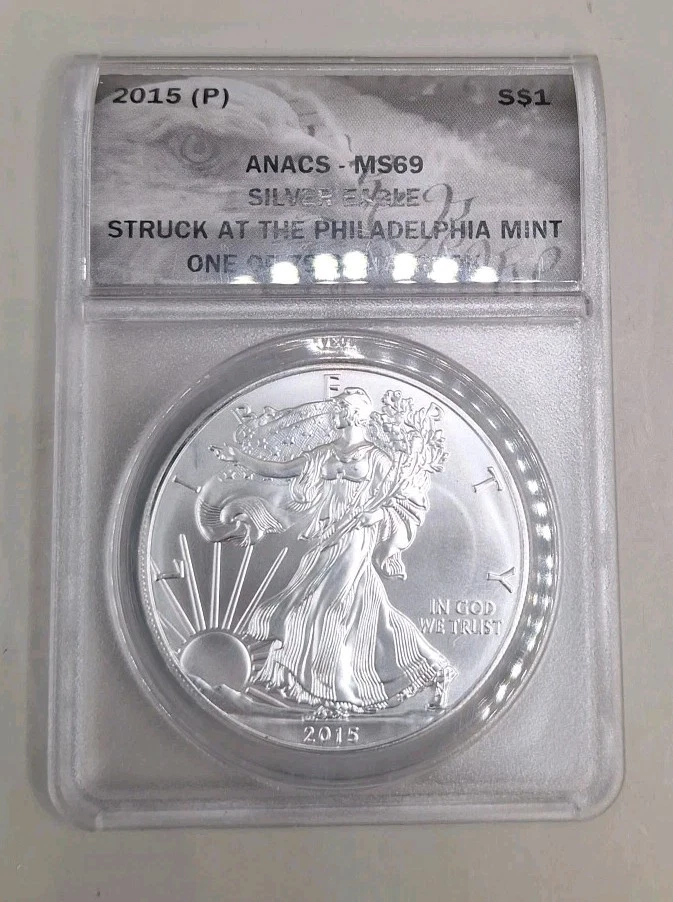 2015 (P) AMERICAN 1OZ SILVER EAGLE $1 ANACS MS69 KEY APENAS 75.640 BATIDO EM PA - Imagem 4 de 4