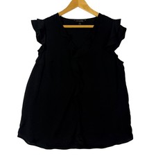 Banana Republic Black Flutter Sleeve Ruffle V Neck Top Womens Size L