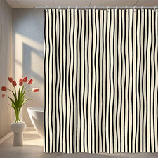 Elegant Black and White Wavy Shower Curtain for Modern Decor