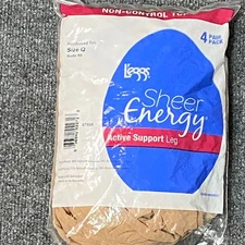 Leggs Sheer Energy Active Support Leg Pantyhose Nude 89 Size Q 4 Pair Pack