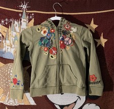 Rare Vintage Y2K Lucky Brand Hoodie Sweatshirt girls S Embroidered Floral Asian