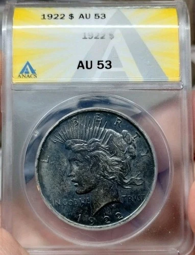 1922 Peace Silver $1 ANACS AU-53 Terminal Toning