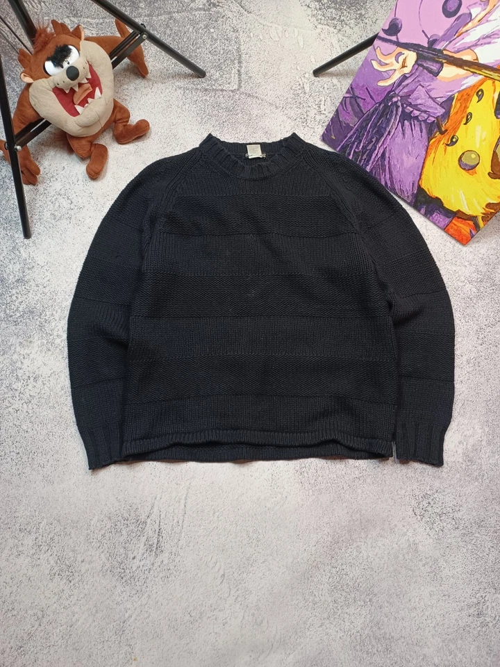 Винтажный ISSEY MIYAKE шерстяная смесь вязаный свитер - черный/темно-синий - размер 3 - Изображение 3 из 4