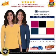 Blue Generation BG4703 Ladies' 3/4 Sleeve V-Neck Tee T-Shirt
