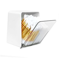 Qtip Holder with 2 Compartments, Clear Bathroom Set, Vanity 2 Compartment White