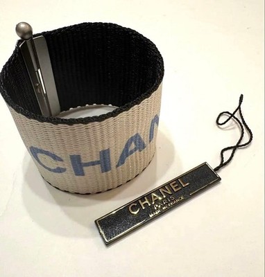 CHANEL Bracelet Coco Mark Logo Vintage Silver Off White 17cm