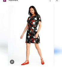 Old navy black red floral print short sleeve pullover dress - M