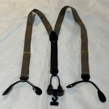 Vintage Made in England Silk Braces Button-On Suspenders Leather Tabs Tan Brown