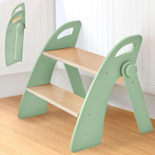 Wooden 2 Step Stool for Toddlers, Foldable 2-Step with Non-Slip Pads and Handles