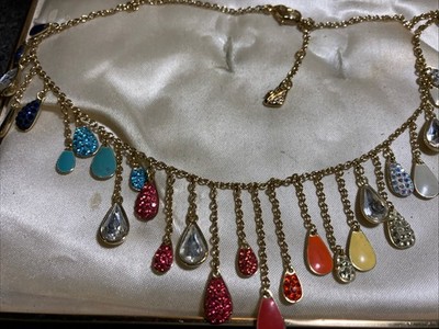 New HTF Gold Plate Swarovski Crystal Element Necklace Swan Mark