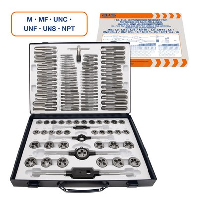 Gewindeschneider Set 110 tlg. | M6 - M12 | MF10x1 - MF18x1,5 | NPT | UNC | UNF
