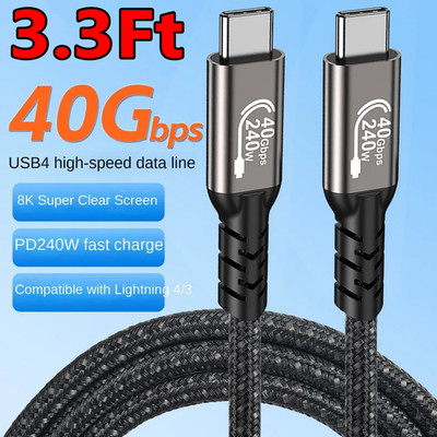 Thunderbolt 4 3 USB-C 4.0 Cable Charger Data 40Gbps PD 240W 8K Video Display 1M