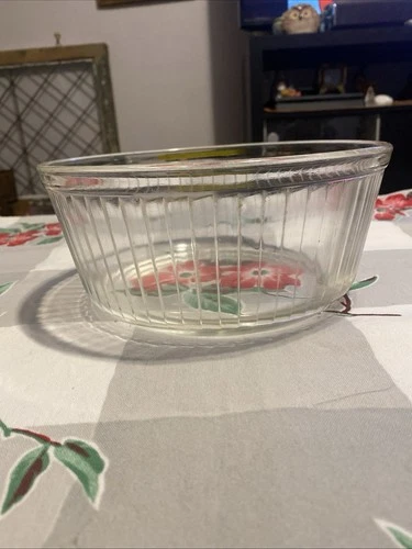 Pyrex Vintage Ribbed Clear Glass Baking Souffle Mixing Bowl 8.5" x 4"