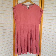 Knox Rose Dress Size Large Dusty Pink Tiered Gauze Dress Boho Sleeveless Pockets