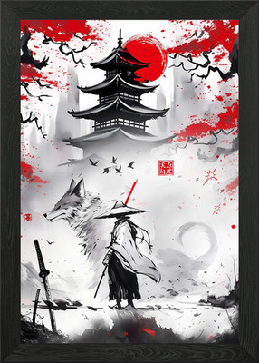 Wolf Samurai Warrior Framed Wall Art Poster Canvas Print Picture