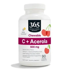 1/28 365 by Whole Foods Market, Chewable C + Acerola C 500mg, Natural Cherry Fla