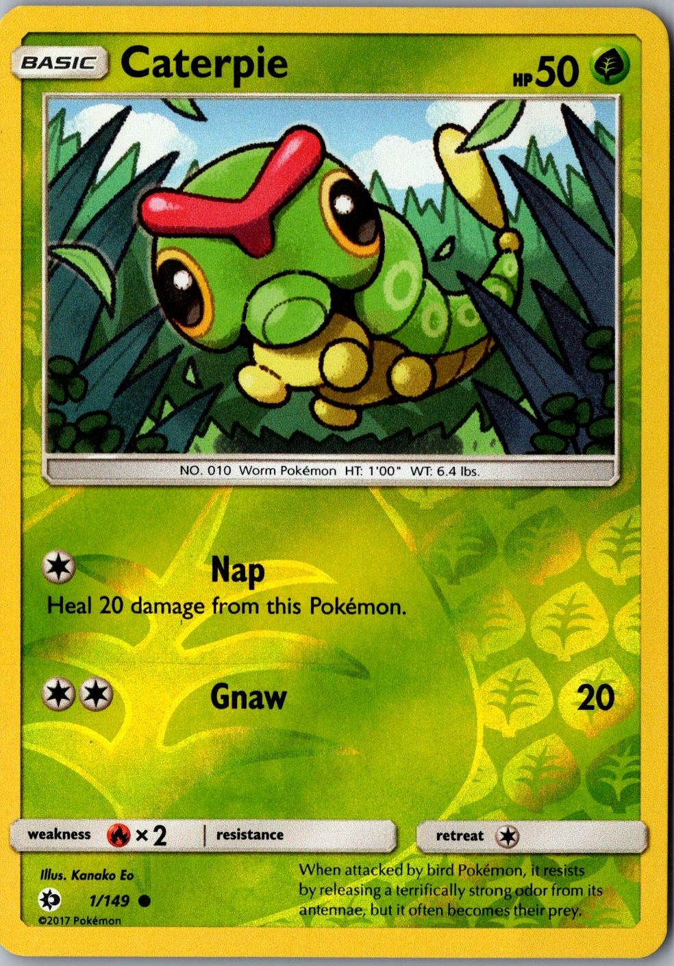 Caterpie Reverse Holo 1/149 Common SM01 SM Base Set LP Pokemon Card