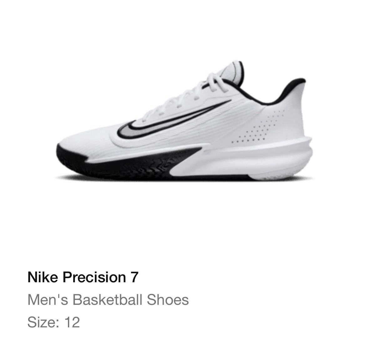 Nike Precision 7 Men's Basketball Shoes White Black Low Top 