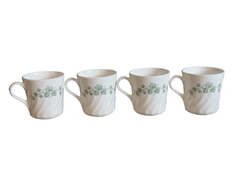 4  Corning USA  Corelle  Coffee Tea Mugs Cups Callaway Green Ivy Swirl Pattern