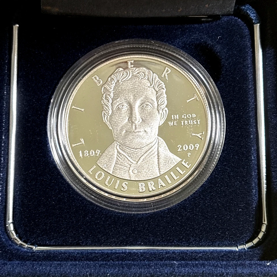 2009 P Louis Braille Bicentennial Silver Dollar Proof COA & OGP - Image 2 of 4