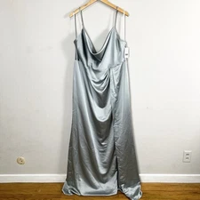 Dessy 3072 Size 22 WL Charmeuse Cowl-Neck Draped Maxi Dress Slit Willow P510 NEW