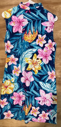 Aryeh Dress L Tropical Floral Island Colorful Stretch Hawaiian Ruffle Neck - Picture 2 of 7