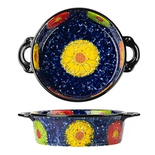 Bicuzat Vintage Daisy Ceramic Casserole Dish Bakeware Oven Safe Pottery