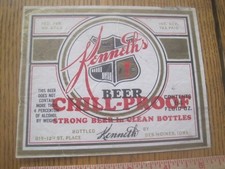 Des Moines Iowa Kenneth's CHILL-PROOF 64 Oz 1/2 Gal U Permit IRTP Beer Label