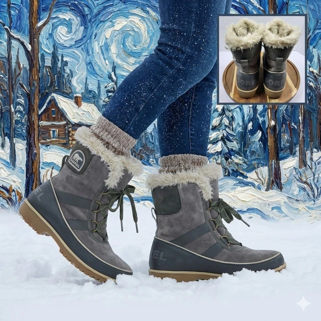 Sorel Tivoli II Women's Winter Snow Boots Waterproof Suede Faux Fur Grey Size 6