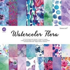 48 sheets 12x12 Scrapbooking Cardstock Decorative Paper Pack - Watercolor Flo...