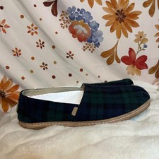 Toms Women  s 9.5M Green Blue Flannel Indoor Casual Lounge Comfy Slippers Fall
