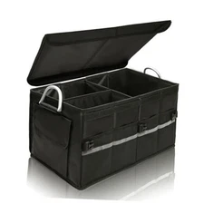 Trunk Organizer With Lid,Medium,Black 55L,For SUV Car Truck,Collapsible 