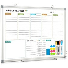 Weekly Dry Erase Calendar Whiteboard, 24x18 Double Sided Planner, Wall Mount
