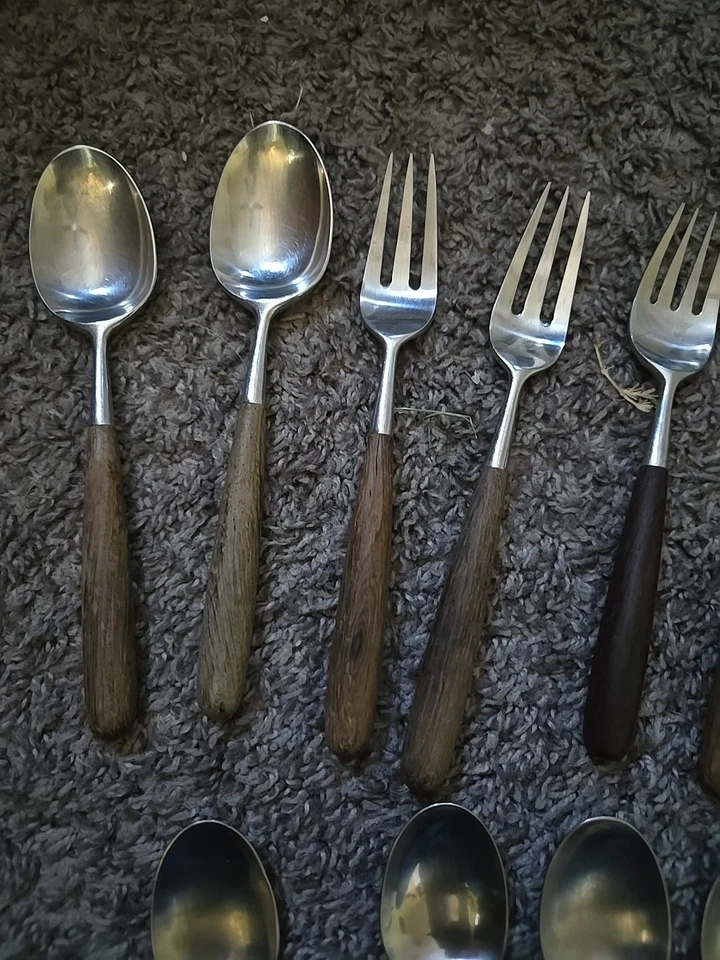 12 cucharas de acero inoxidable de palisandro Noruega Lauffer tenedores daneses modernos Foto 3 de 4