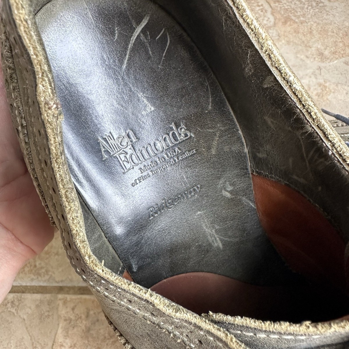 Allen Edmonds RIDGEWAY Gray Green Leather Wingtip Oxford  display picture 3