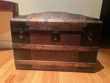 1800s Antique Travel Chest Wooden Trunk Handcrafted Iron Hardware