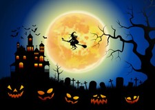 7x5FT Halloween Witch Castle Photography Backdrop Moon Pumpkins Background Props