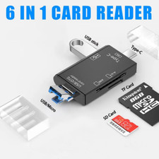 Image of Multifunction 6 in 1 USB Card Reader - Type C/Usb/Micro, USB/TF/SD Memory Card