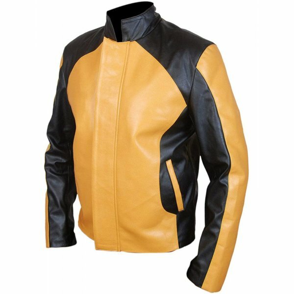 Genuine Lambskin Yellow & Black Slim Biker Leather Jacket for Men-image