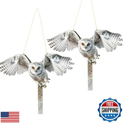 2Pack Fake Owls Hawk Plastic Owl, Reflective Hanging Owl Decoration, Garden O
