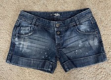 Express Womens Jean dark blue denim Distressed Shorts roll cuffed sz 6