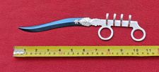 Garra de tigre indio de acero bagh nakh con hoja de cuchillo curva y trabajo koftgari plateado