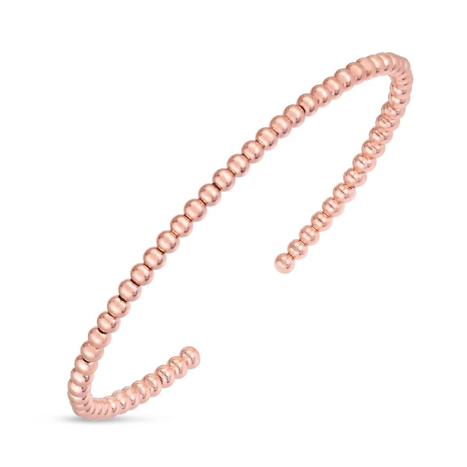 14k Rose Gold Round BEAD Link Cuff Bangle Bracelet 2 mm 6.5" 3.5 grams - Image 4 of 4