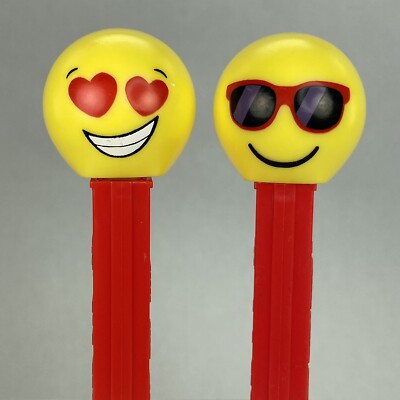 PEZ Emojis Love w/ Heart Eyes & Cool w/ Sunglasses Dispensers Lot of 2