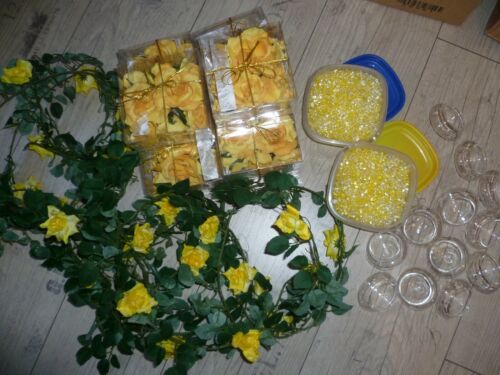 Tisch Deko Hochzeit Feier Rosen gelb Streudeko Girlanden 14 Kerzenhalter Neuw. - Bild 1 von 6