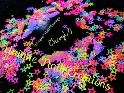 STAR HOLLOW~MIX NEON!MULTI SIZES GLITTER~Nail Acrylic Gel Body Art Face Festival