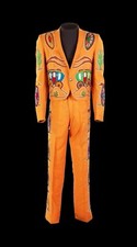 Men Orange 2Pc WaganWheel Embroidered With Rhinestones Western Suit Cowboy Set